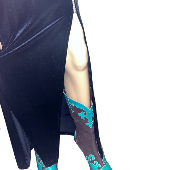 Tower vintage 80s 90s velvet dress with rhinestones and two slits sz XL stretchy - Picture 4 of 7